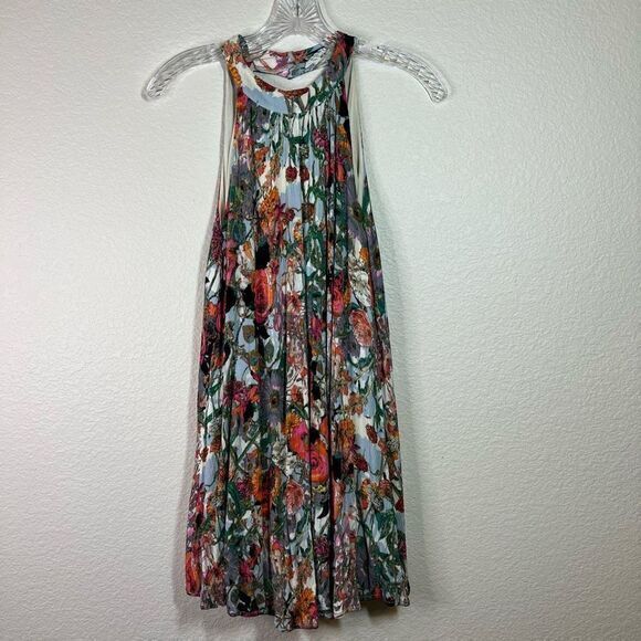 Entro Women's Floral High Neck Cut Out Sleeveless Mini Dress‎ Multi-Color Small - Picture 1 of 9